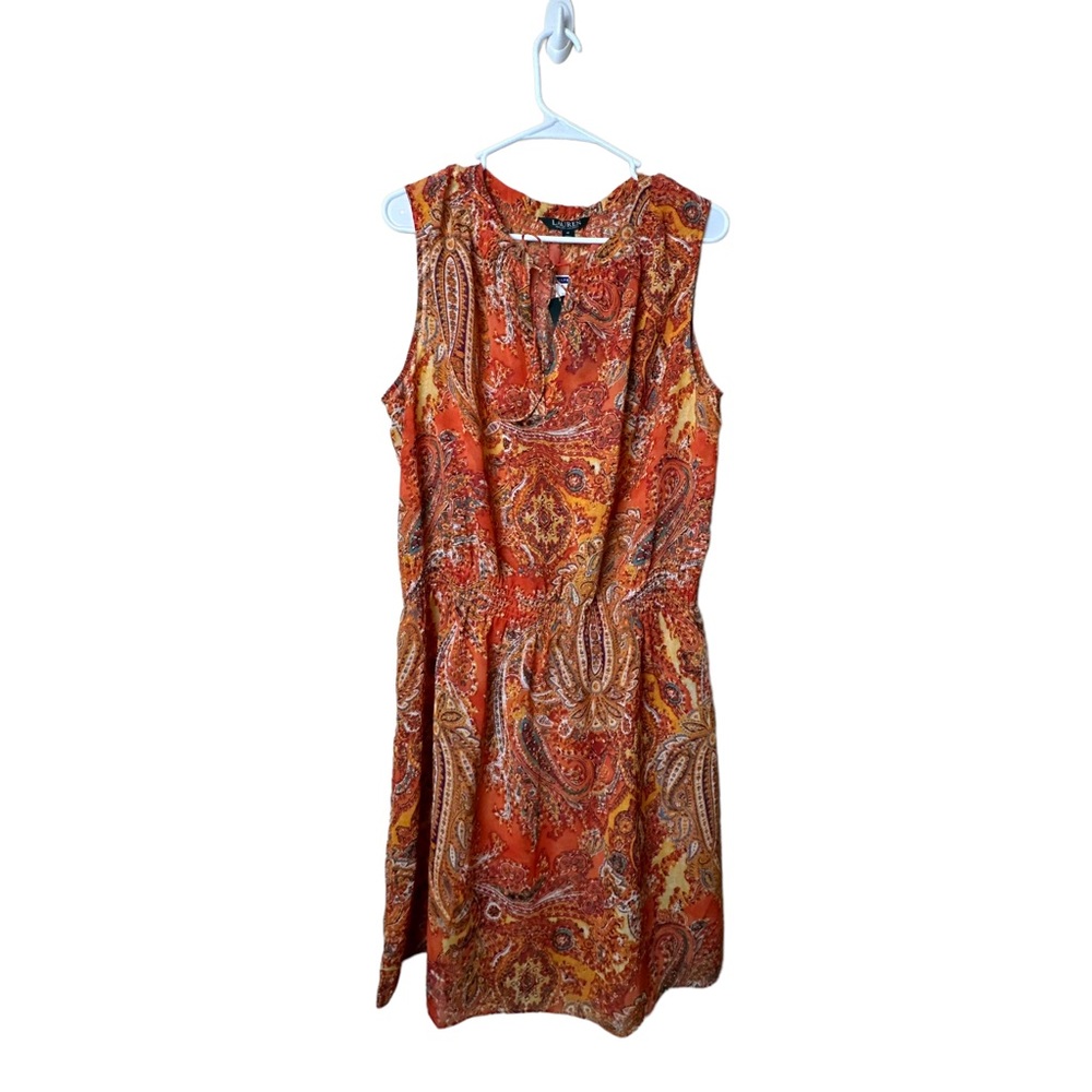Lauren Ralph Lauren Split Neck Sheer Sleeveless Paisley Blouson Beach Dress 16 - Picture 2 of 11